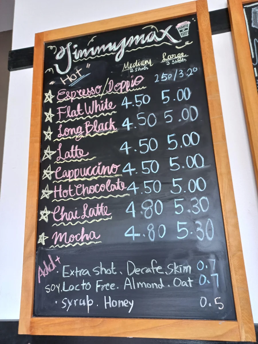 Menu, JimmyMax Café