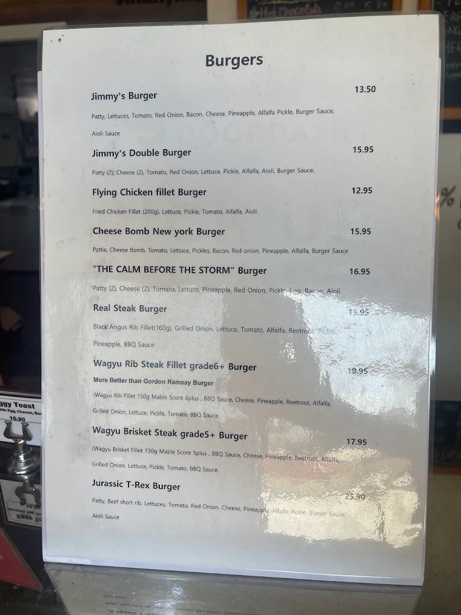 Menu, JimmyMax Café