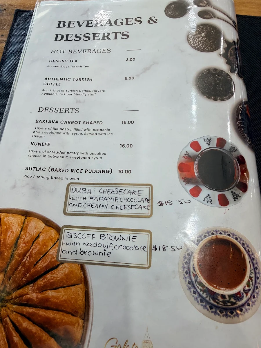 Menu, Galata Kebab & Grill