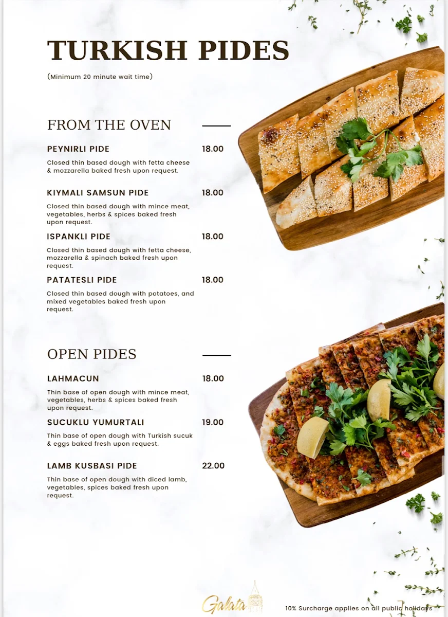 Menu, Galata Kebab & Grill