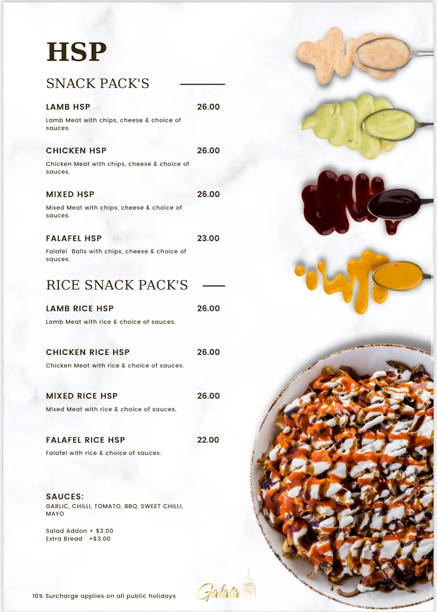 Menu, Galata Kebab & Grill