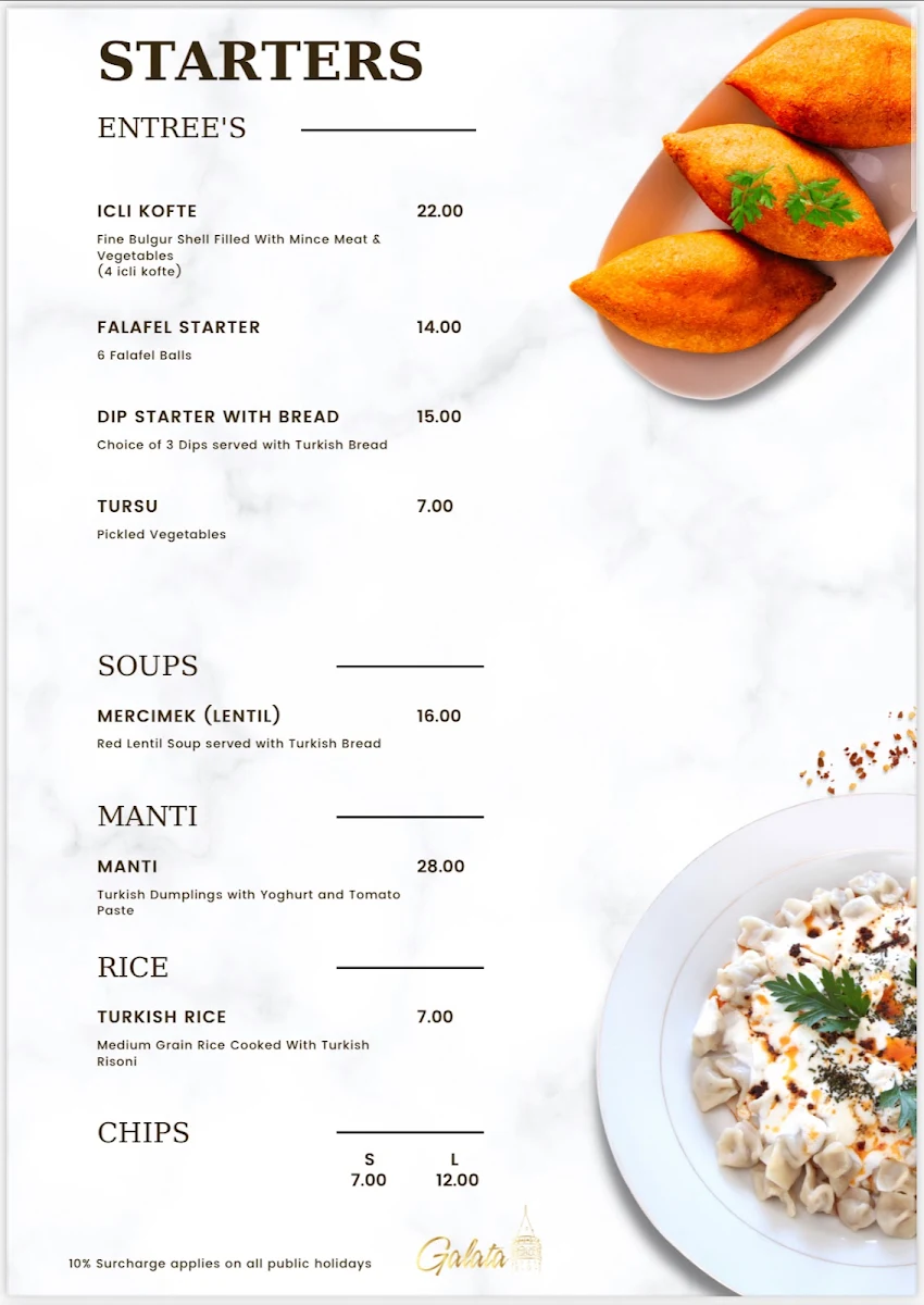 Menu, Galata Kebab & Grill