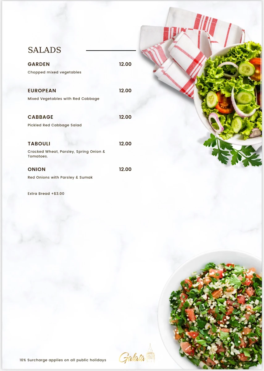 Menu, Galata Kebab & Grill