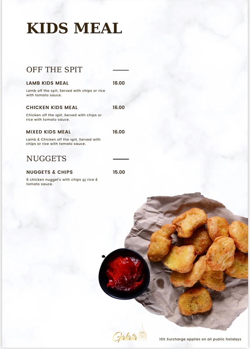 Menu, Galata Kebab & Grill