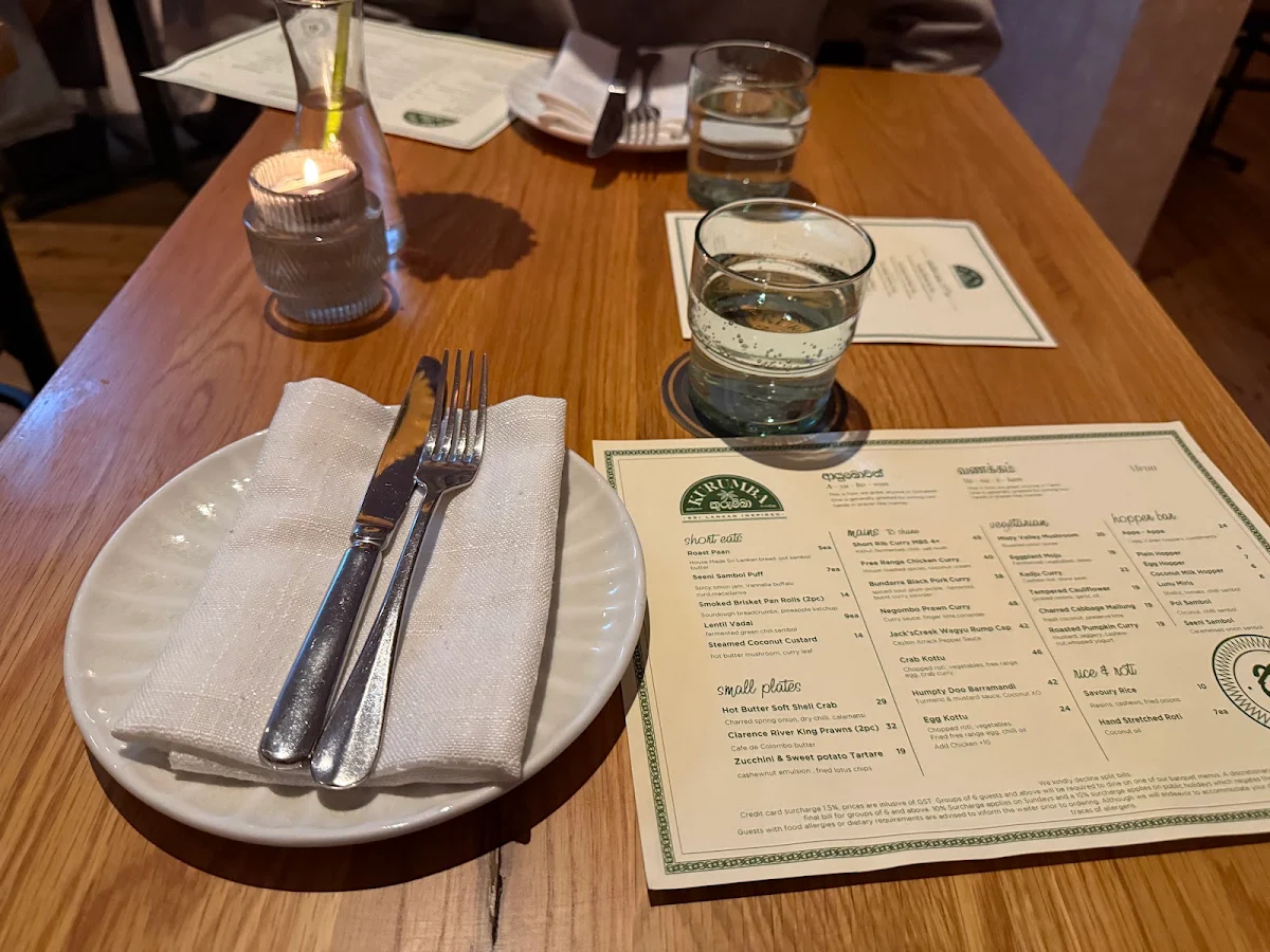 Menu, Kurumba Restaurant & Bar Surry Hills