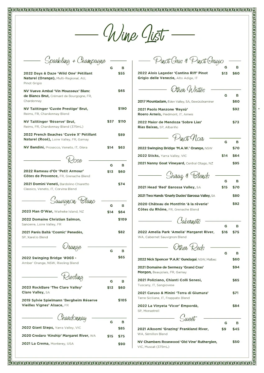 Menu, Kurumba Restaurant & Bar Surry Hills