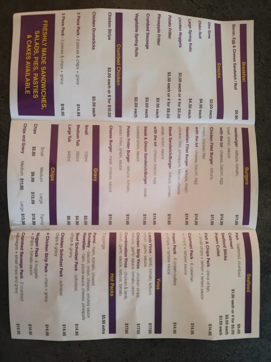 Menu, Nuri Indian Takeaway(Barossa Roadhouse)