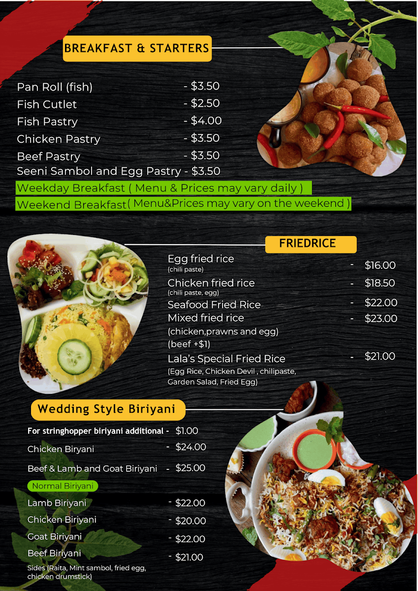 Menu, Lankan La La