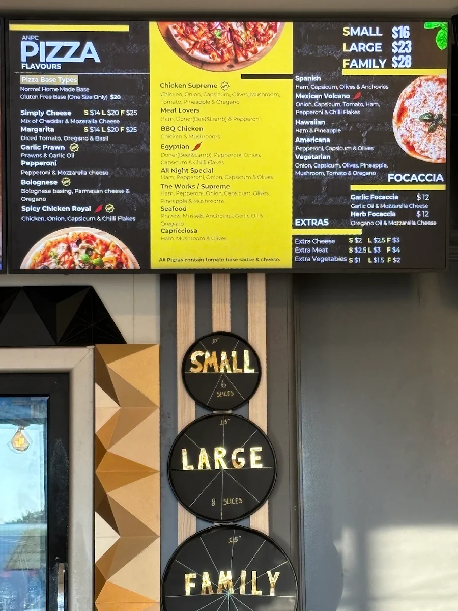 Menu, All Night Pizza Café
