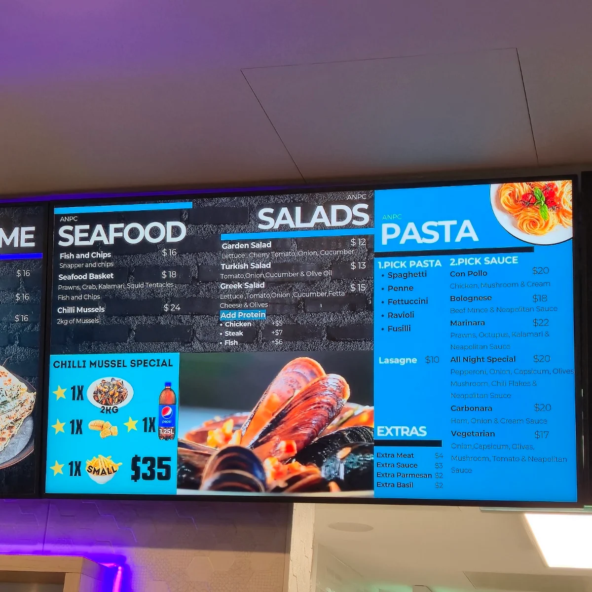 Menu, All Night Pizza Café