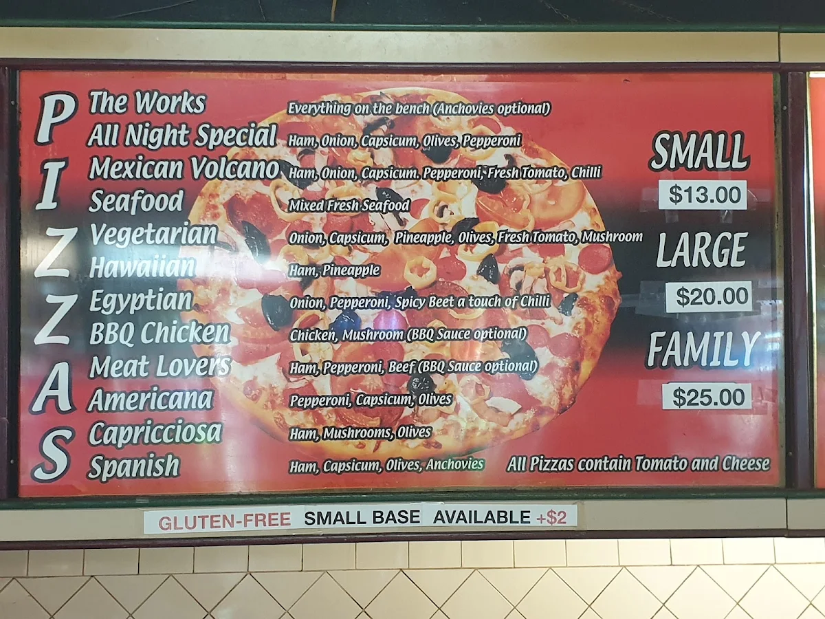 Menu, All Night Pizza Café