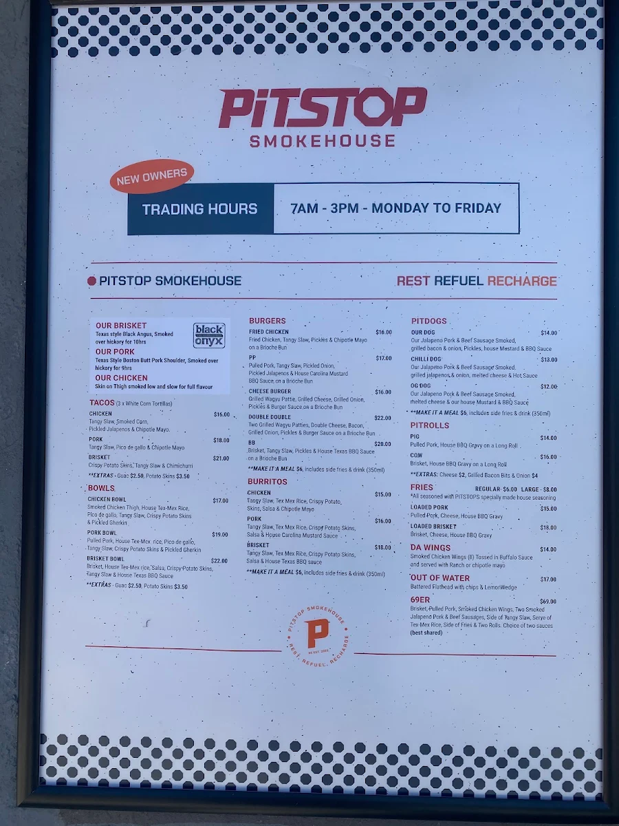 Menu, PitStop Smokehouse &Cafe
