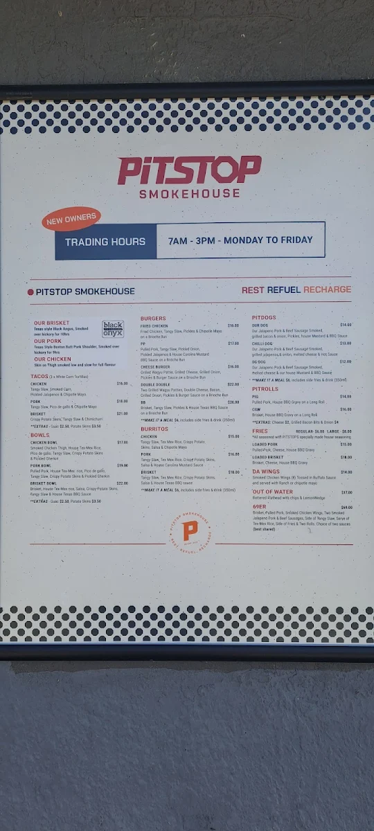 Menu, PitStop Smokehouse &Cafe