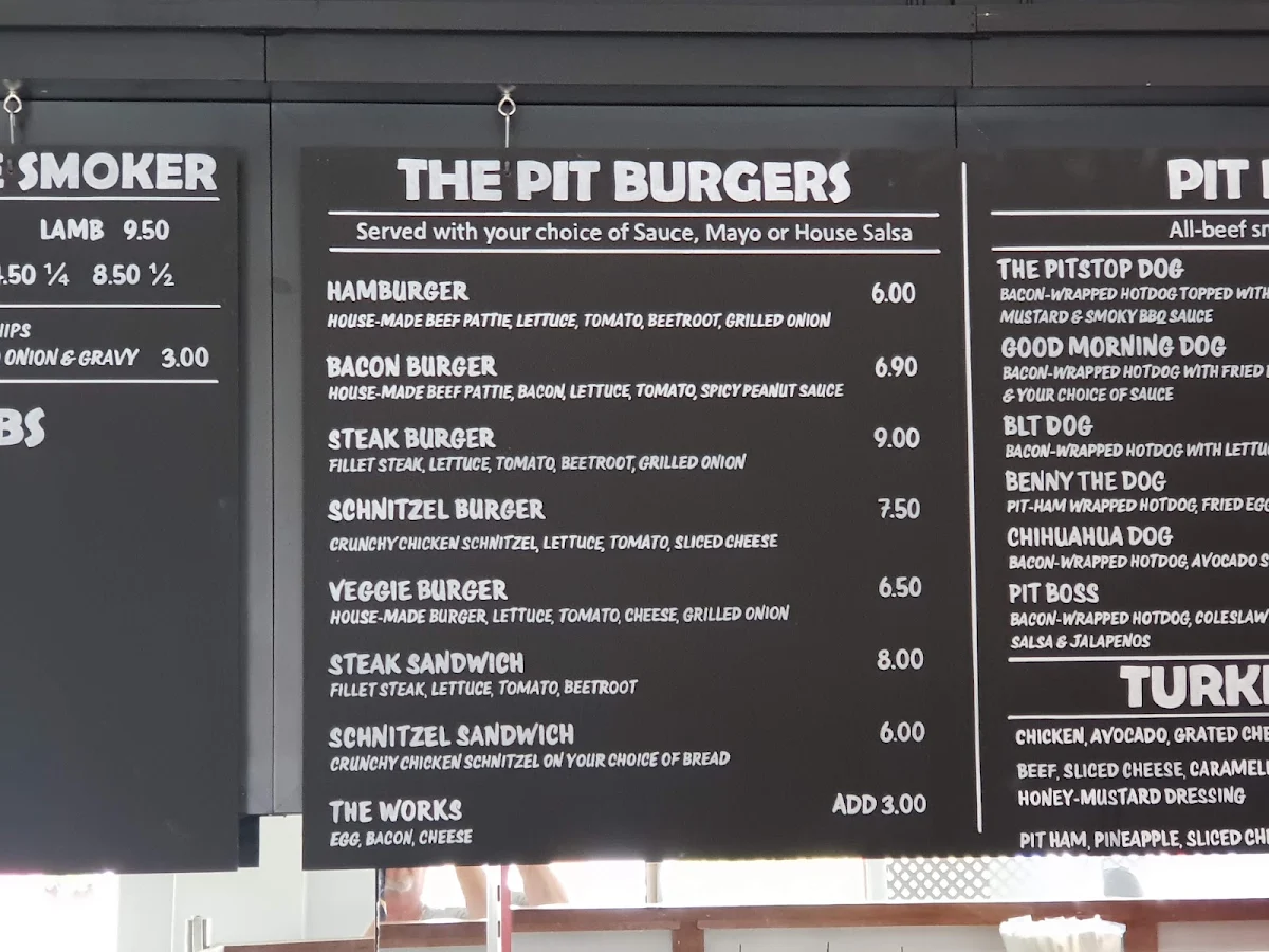 Menu, PitStop Smokehouse &Cafe