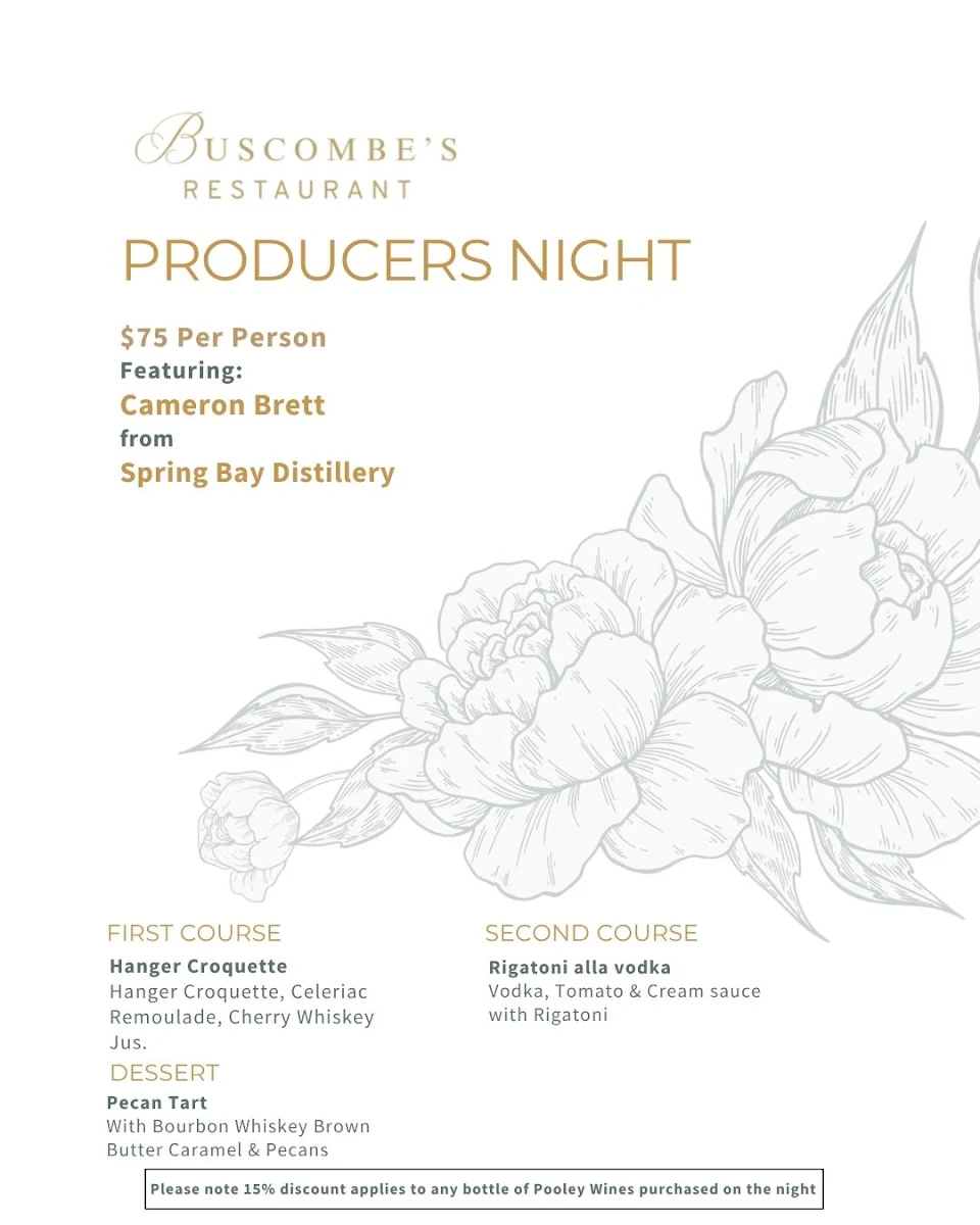 Menu, Buscombe's Restaurant