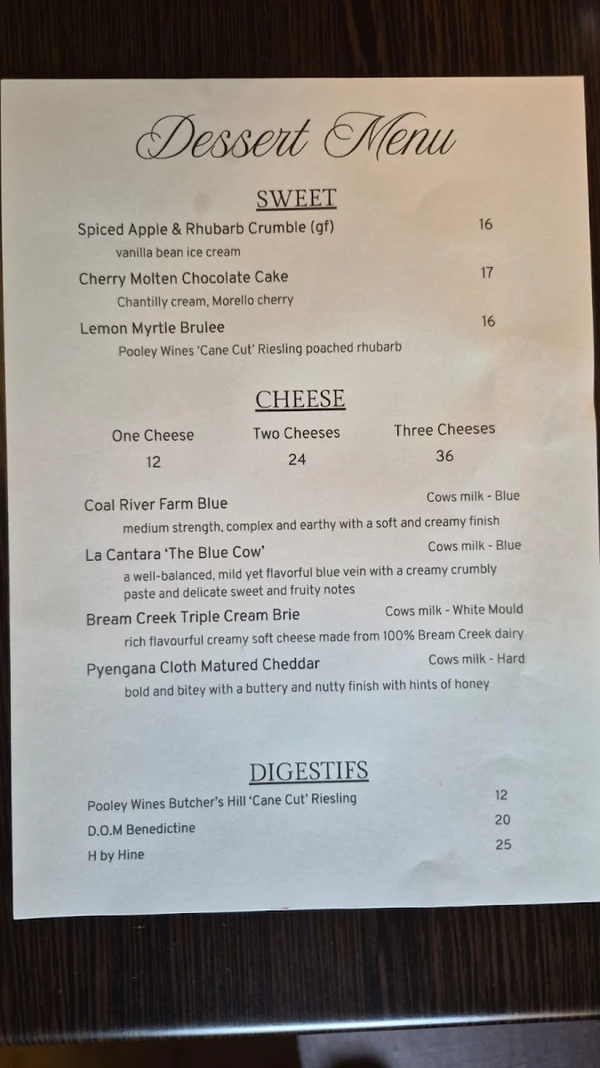 Menu, Buscombe's Restaurant