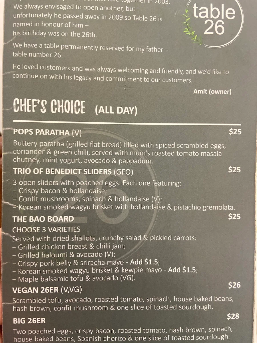 Menu, Table 26 Indooroopilly