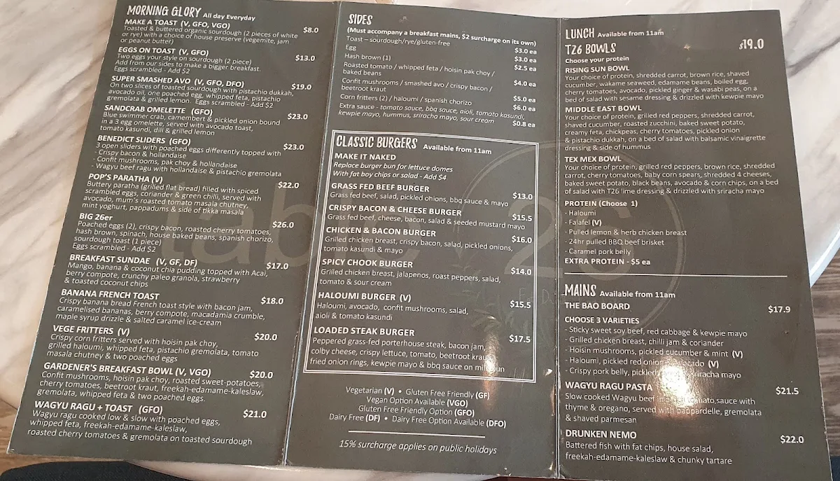 Menu, Table 26 Indooroopilly
