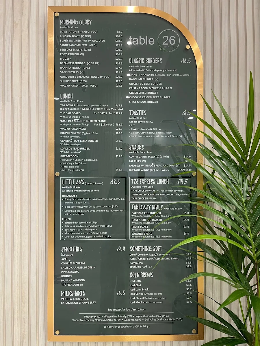 Menu, Table 26 Indooroopilly