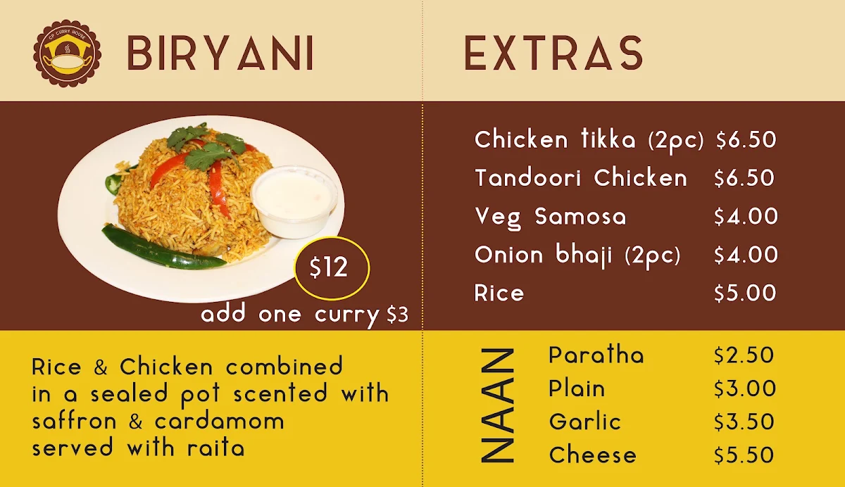 Menu, CP Curry House