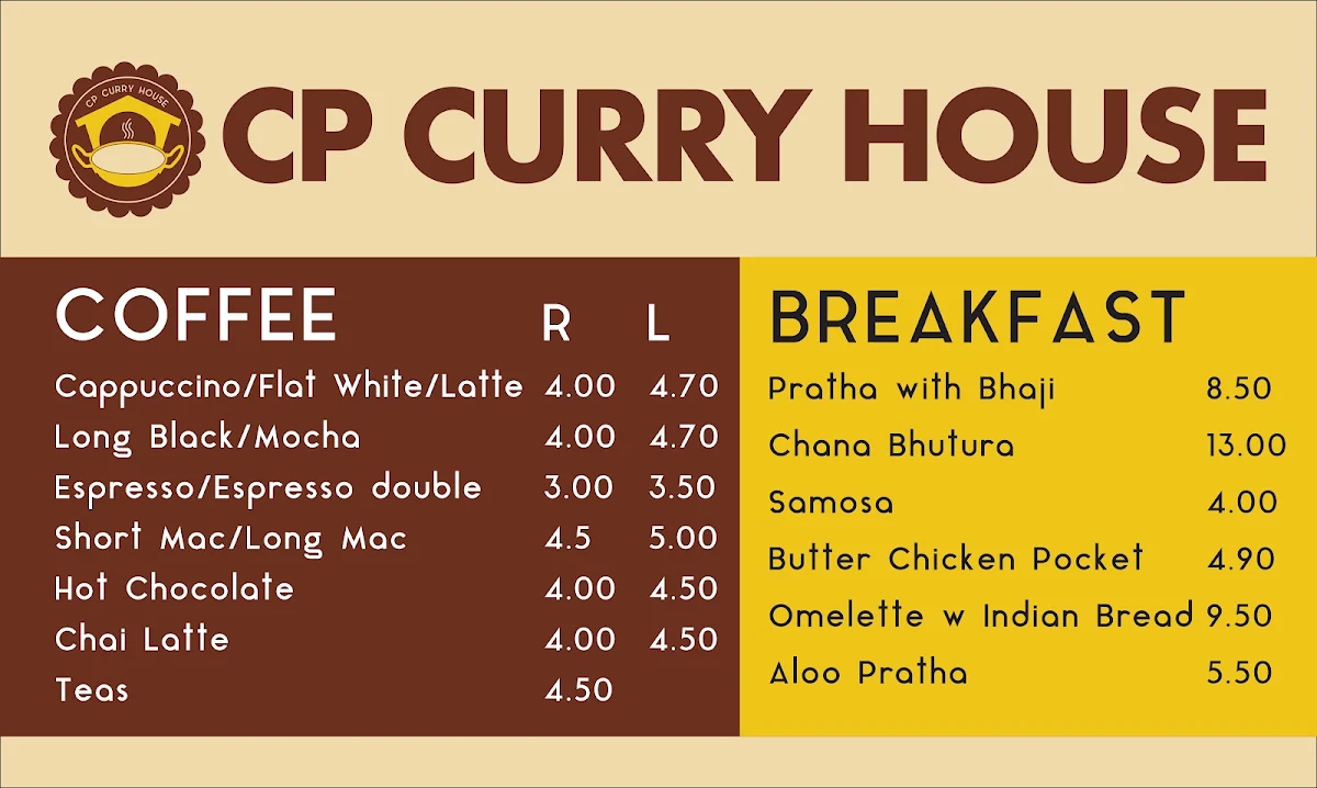 Menu, CP Curry House
