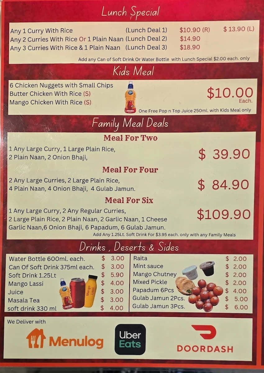 Menu, Curry Crave