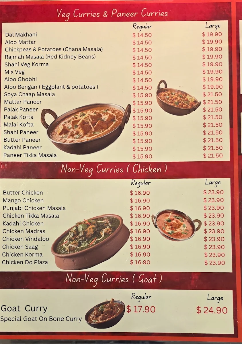 Menu, Curry Crave