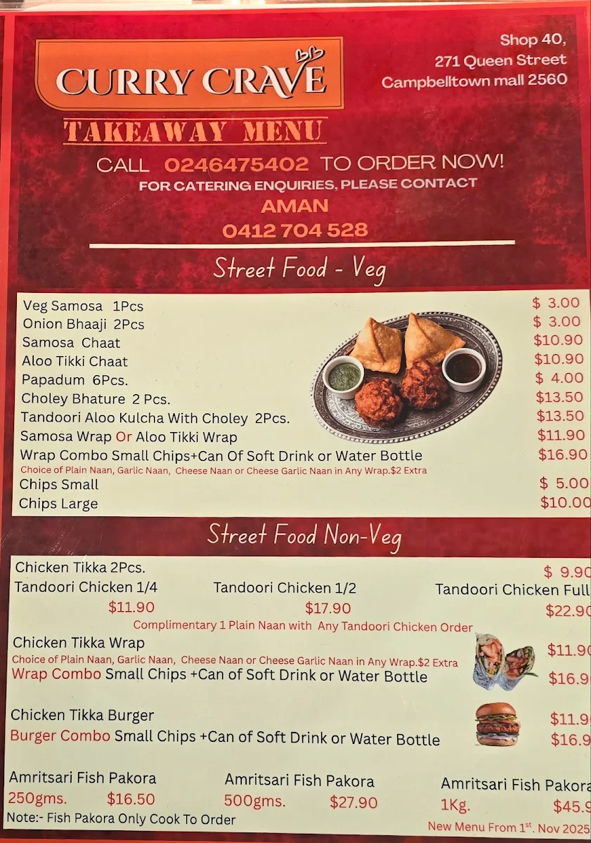 Menu, Curry Crave