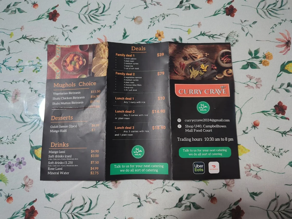 Menu, Curry Crave