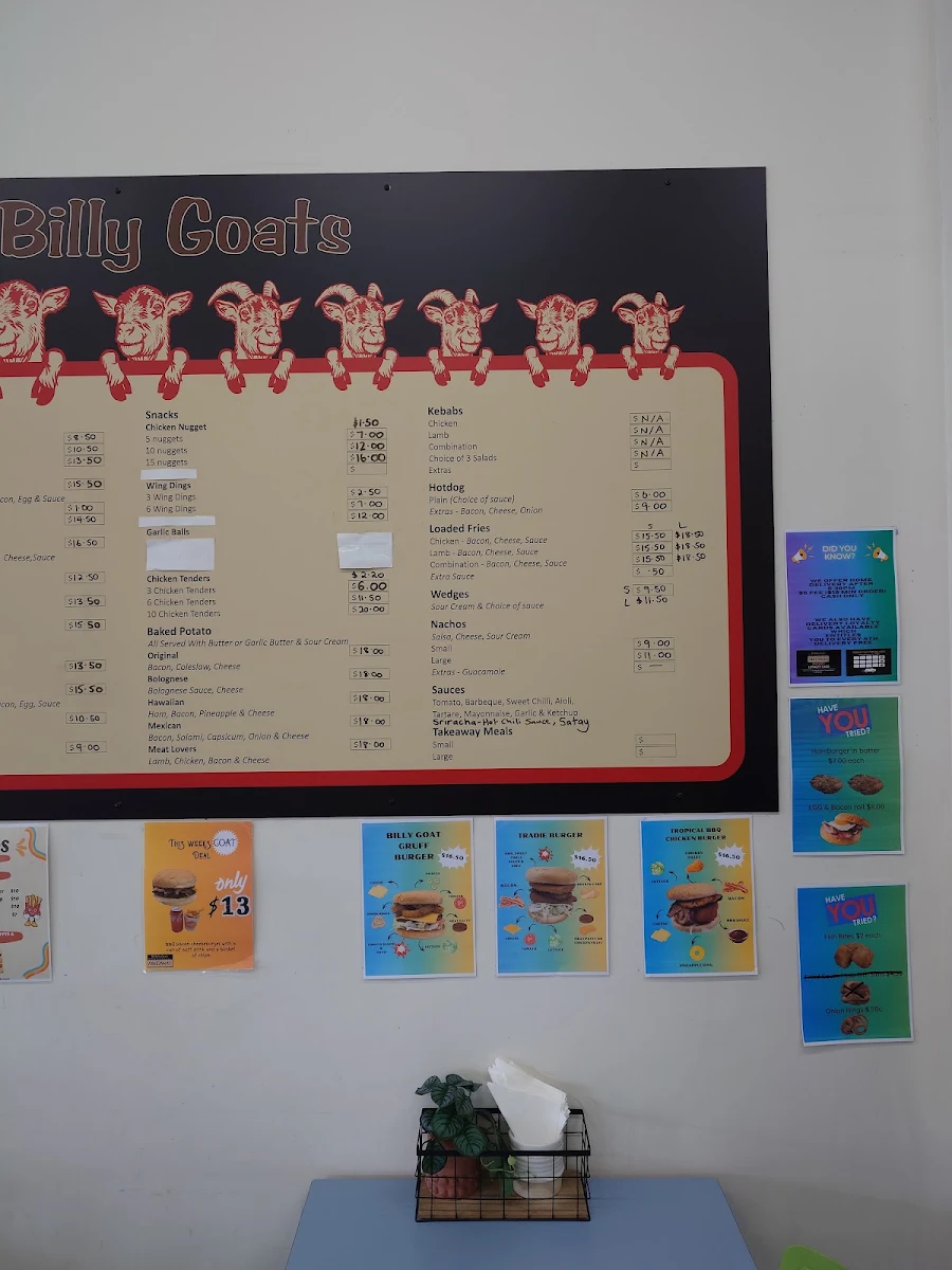 Menu, 10 Billy Goats Takeaway