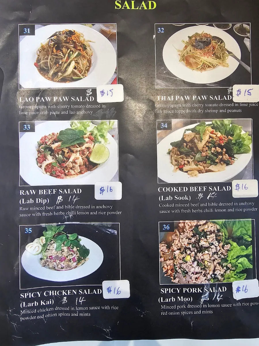 Menu, Won Dee Lao & Thai Fairfield