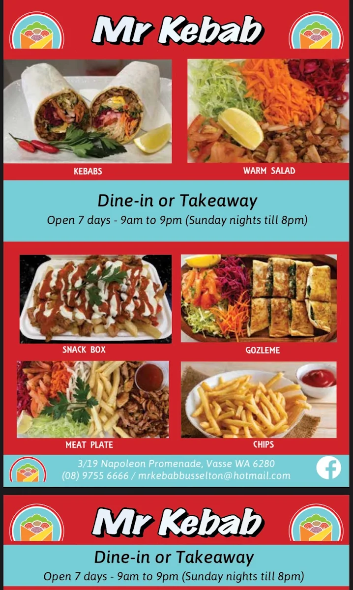 Menu, Mr Kebab Vasse