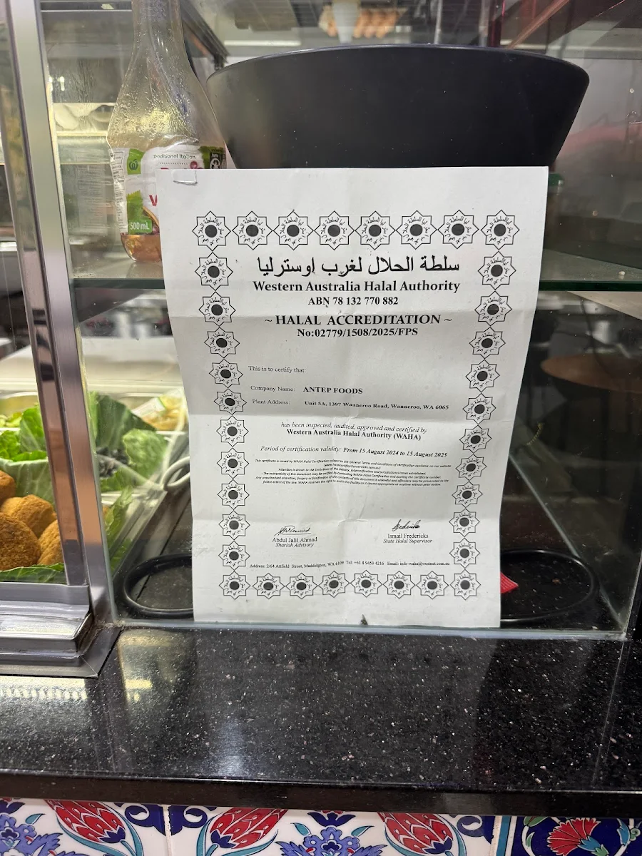 Menu, Mr Kebab Vasse