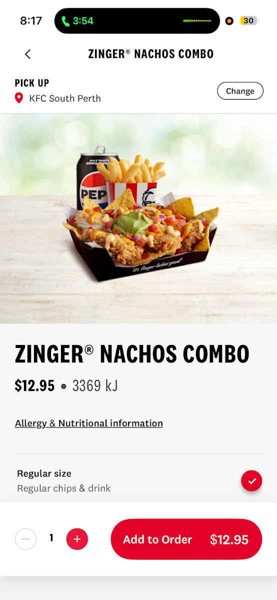 Menu, KFC Baldivis