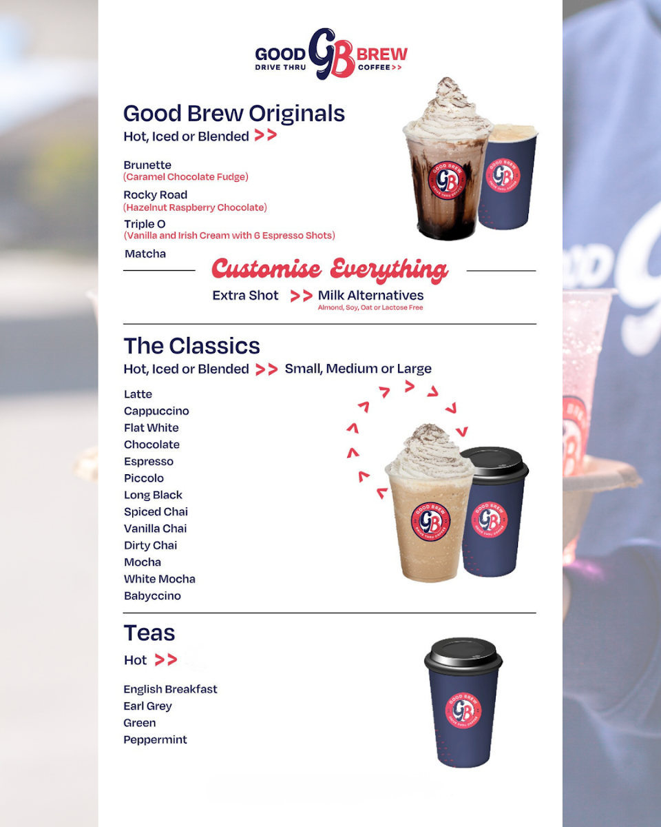 Menu, Good Brew Drive Thru Sale