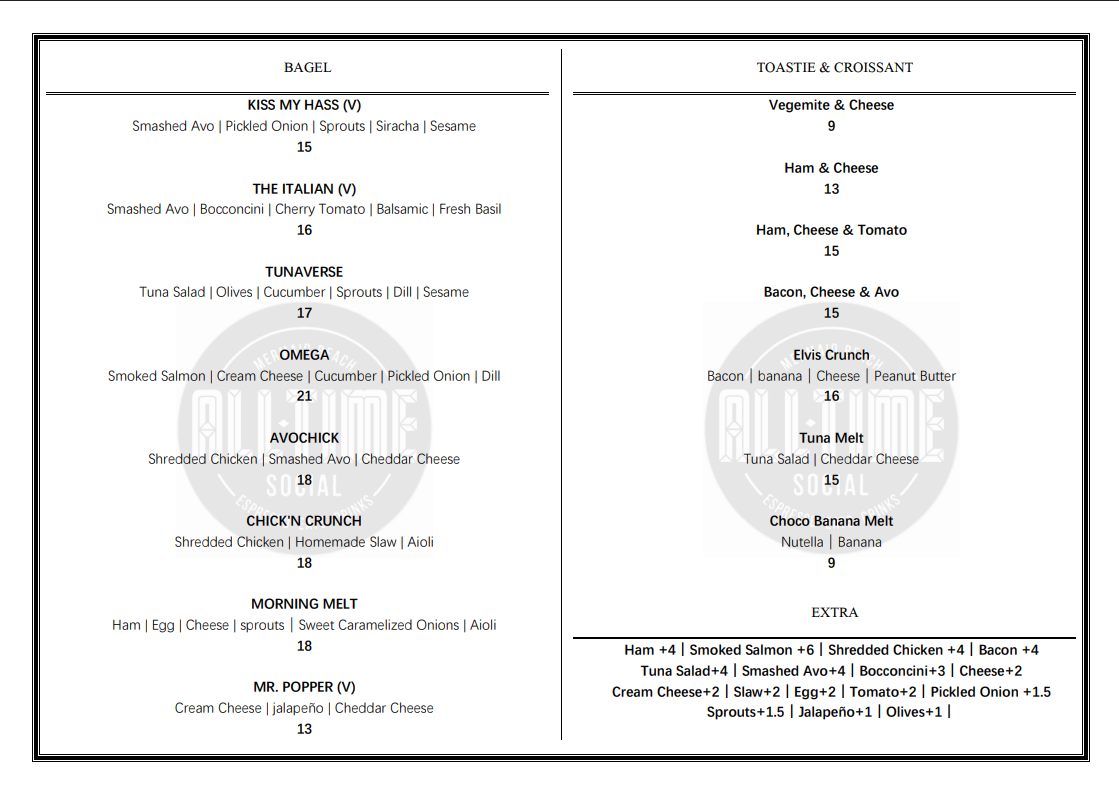 Menu, All-Time Social