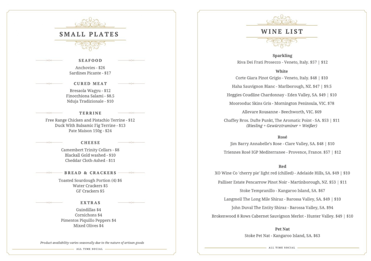Menu, All-Time Social