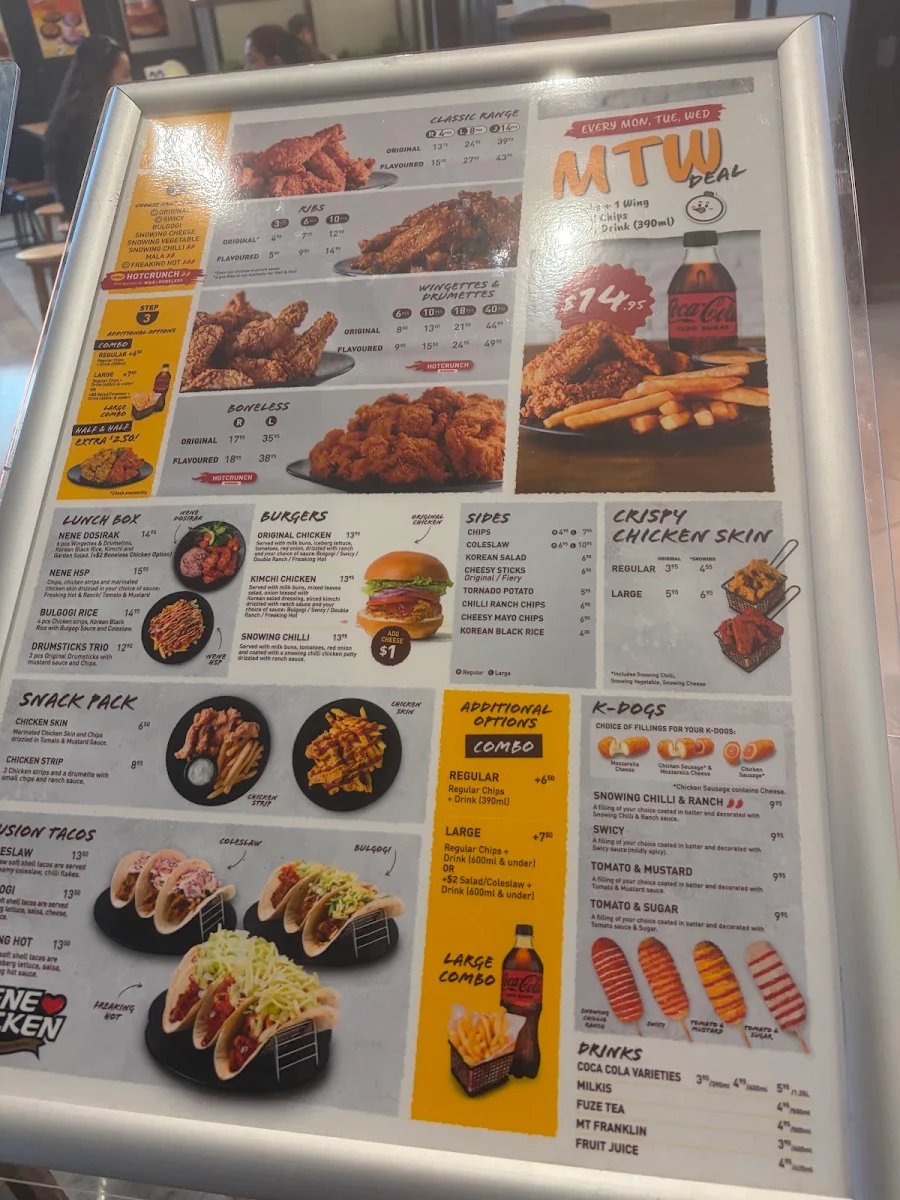 Menu, Nene Chicken Parramatta