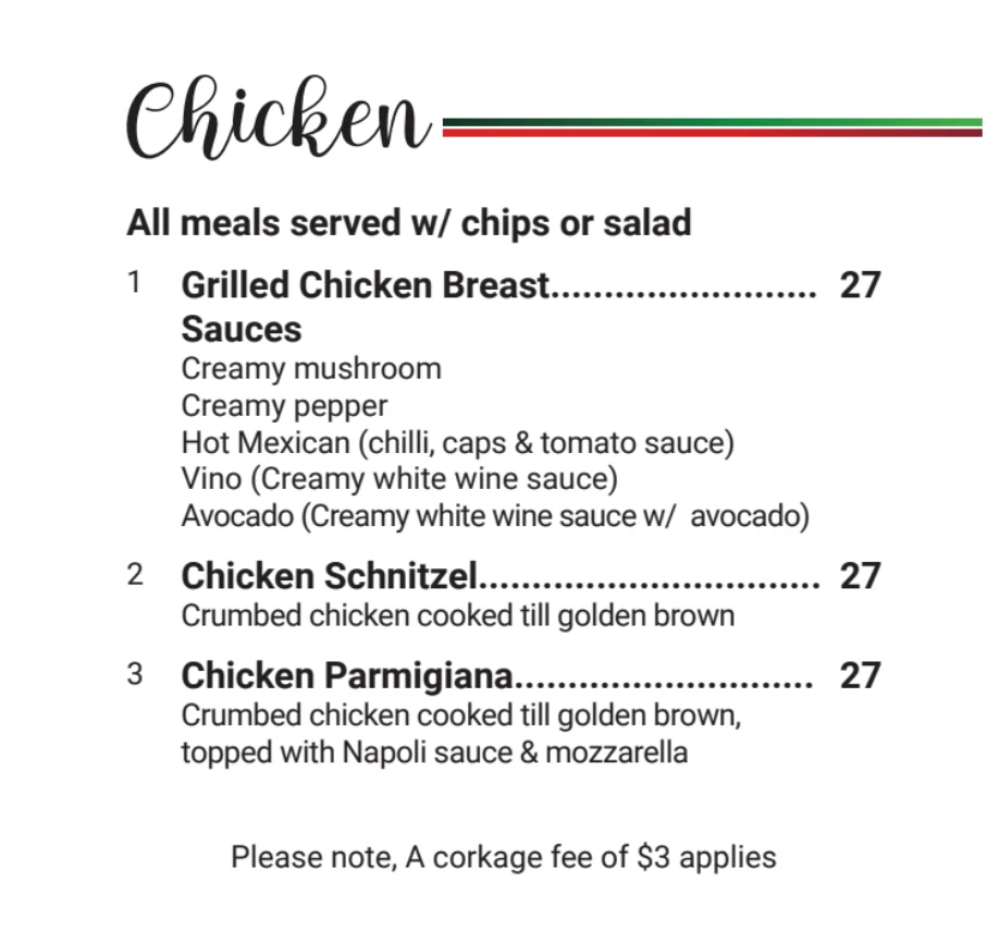Menu, Eataly junction