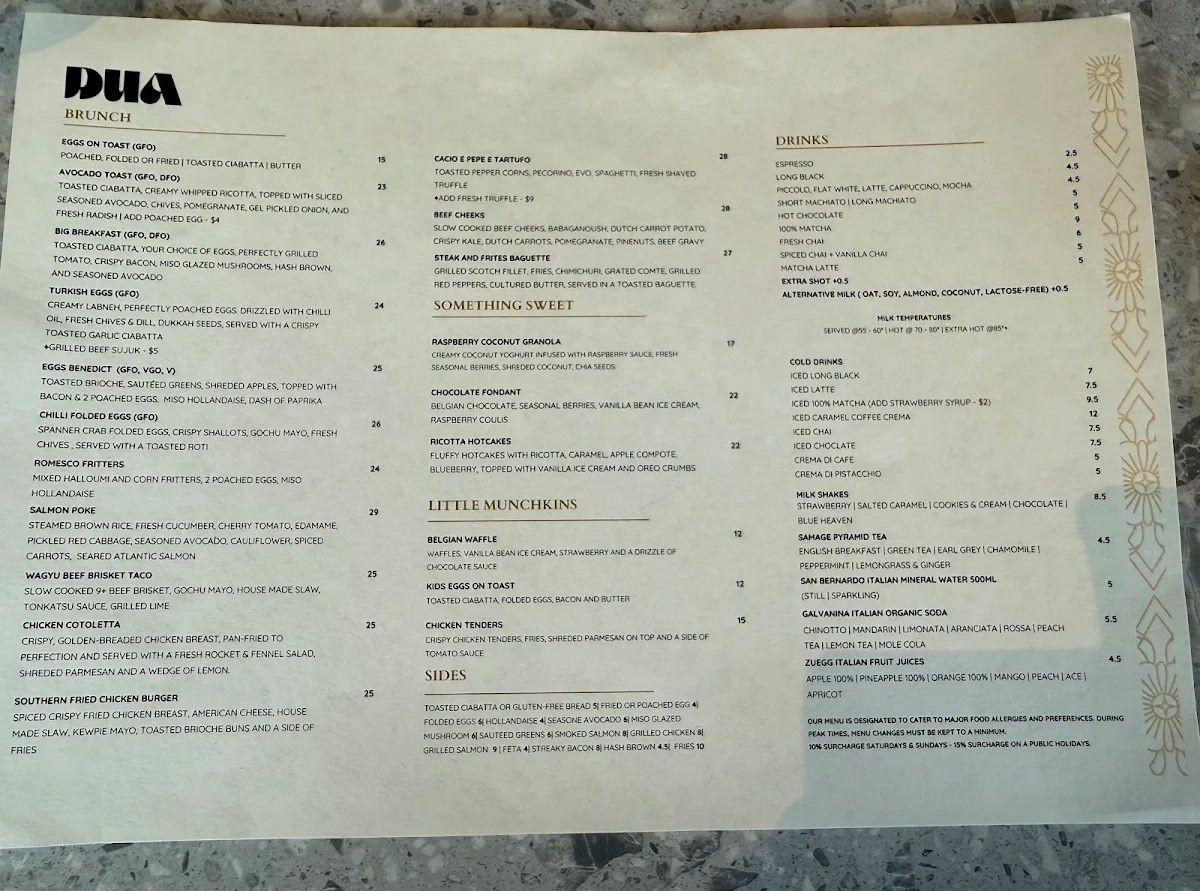 Menu, DUA LOCALE