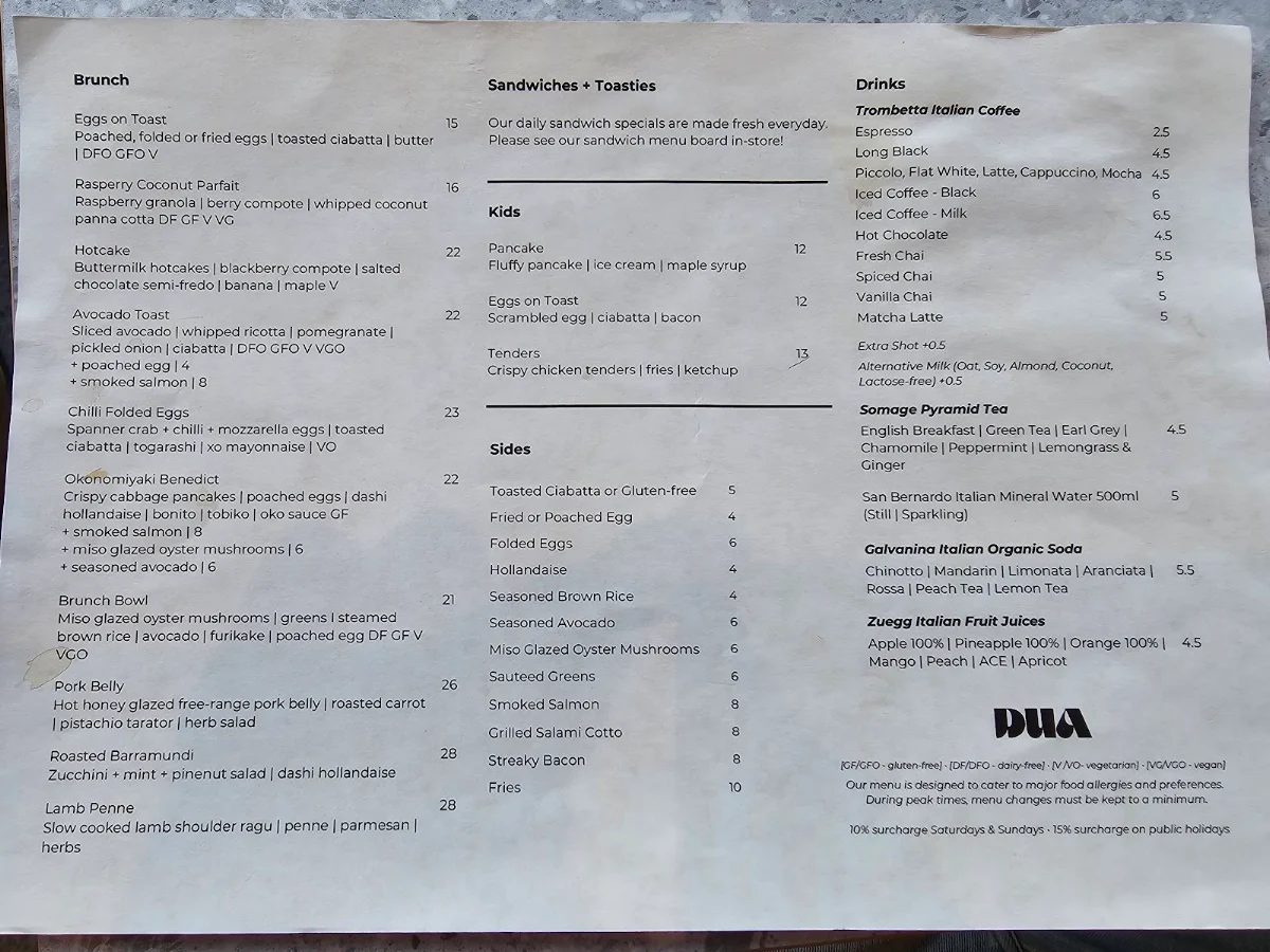 Menu, DUA LOCALE