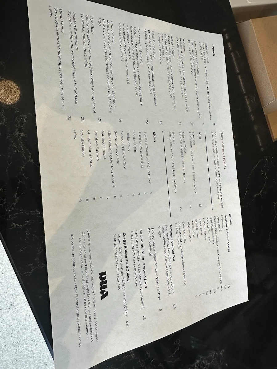 Menu, DUA LOCALE