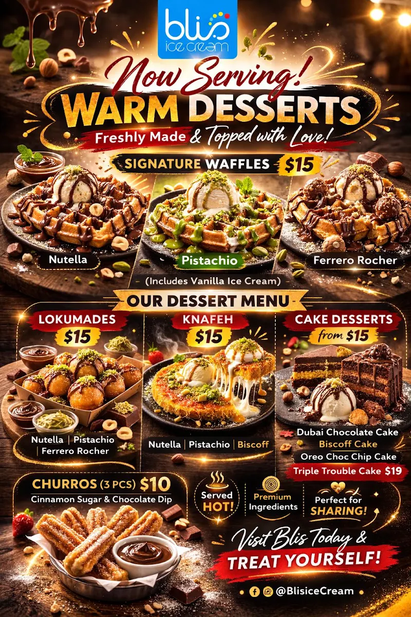 Menu, Blis Icecream