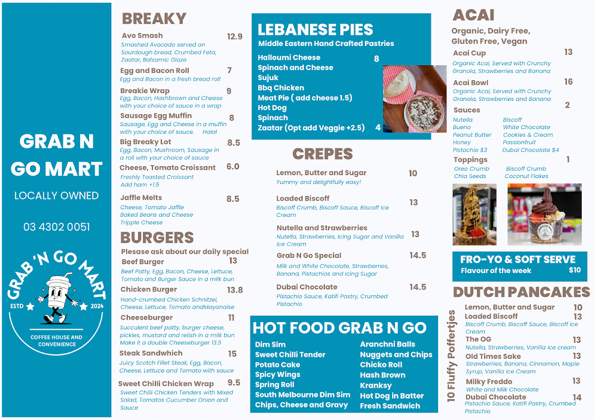 Menu, Grab N Go Mart
