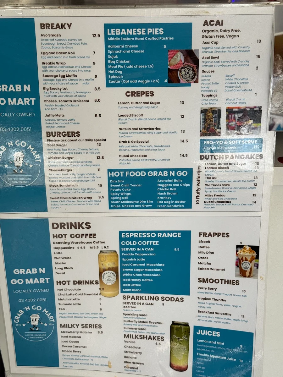 Menu, Grab N Go Mart