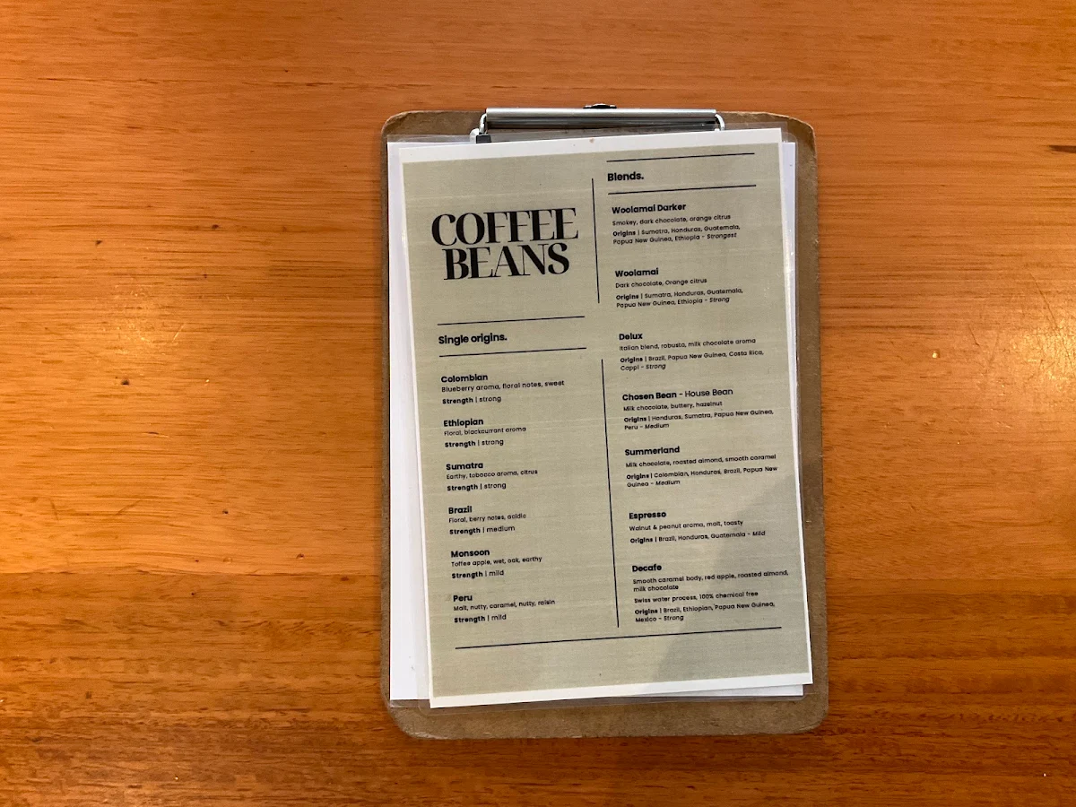 Menu, Chosen Bean Cafe & Coffee Roasters