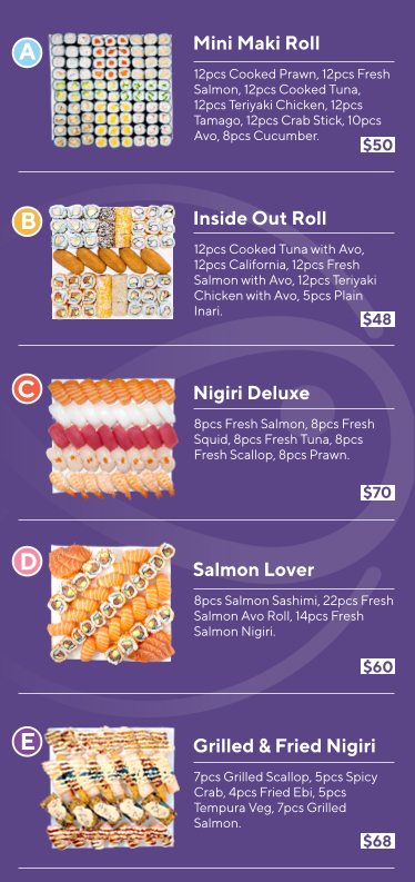 Menu, Sushi Bell