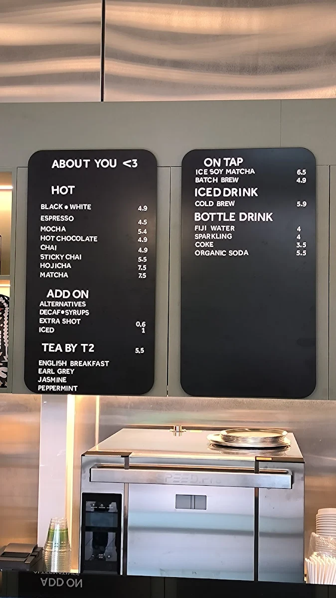 Menu, About You Cafe