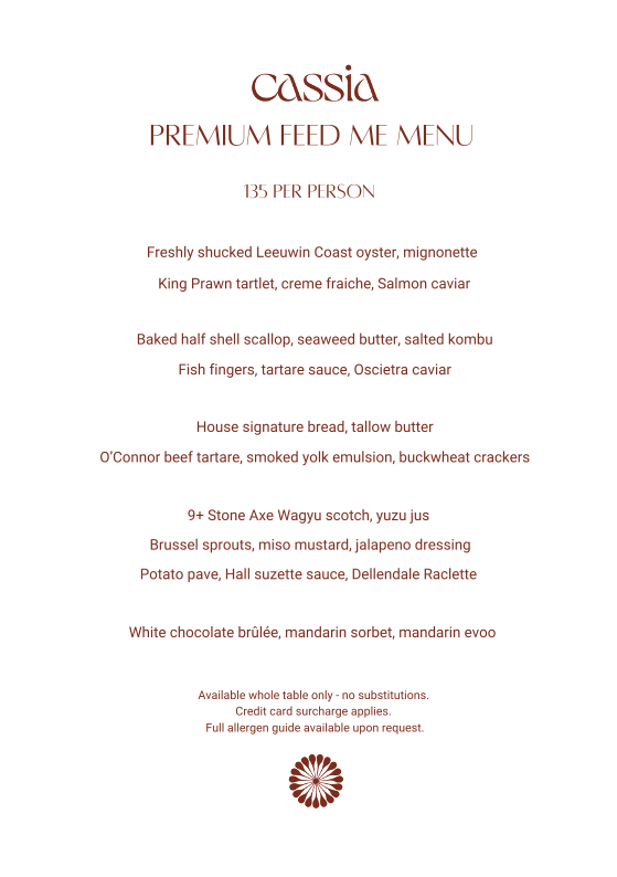 Menu, Cassia Fremantle