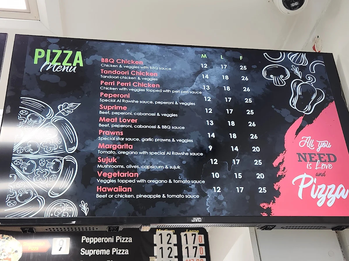 Menu, Al Rawshe Pizza